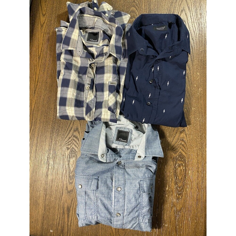 Lot Of 3 7 diamonds Button shirts Mens Large 22pit2pit Premium Plaid Pearl Snap